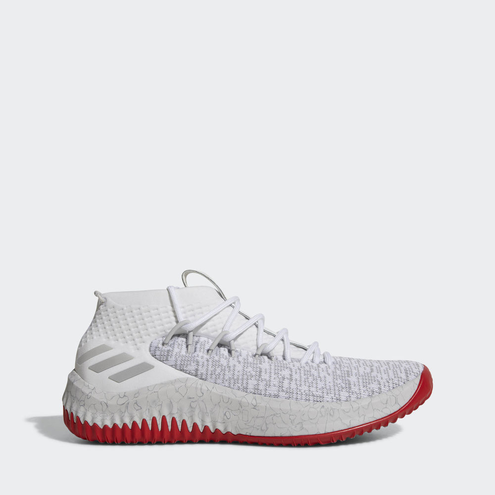 Adidas Dame 4 - παπουτσια μπασκετ ανδρικα - Ασπρα/Γκρι/Βαθυ Κοκκινα,Μέγεθος: EU 36 – 54 2/3 (805KEAL